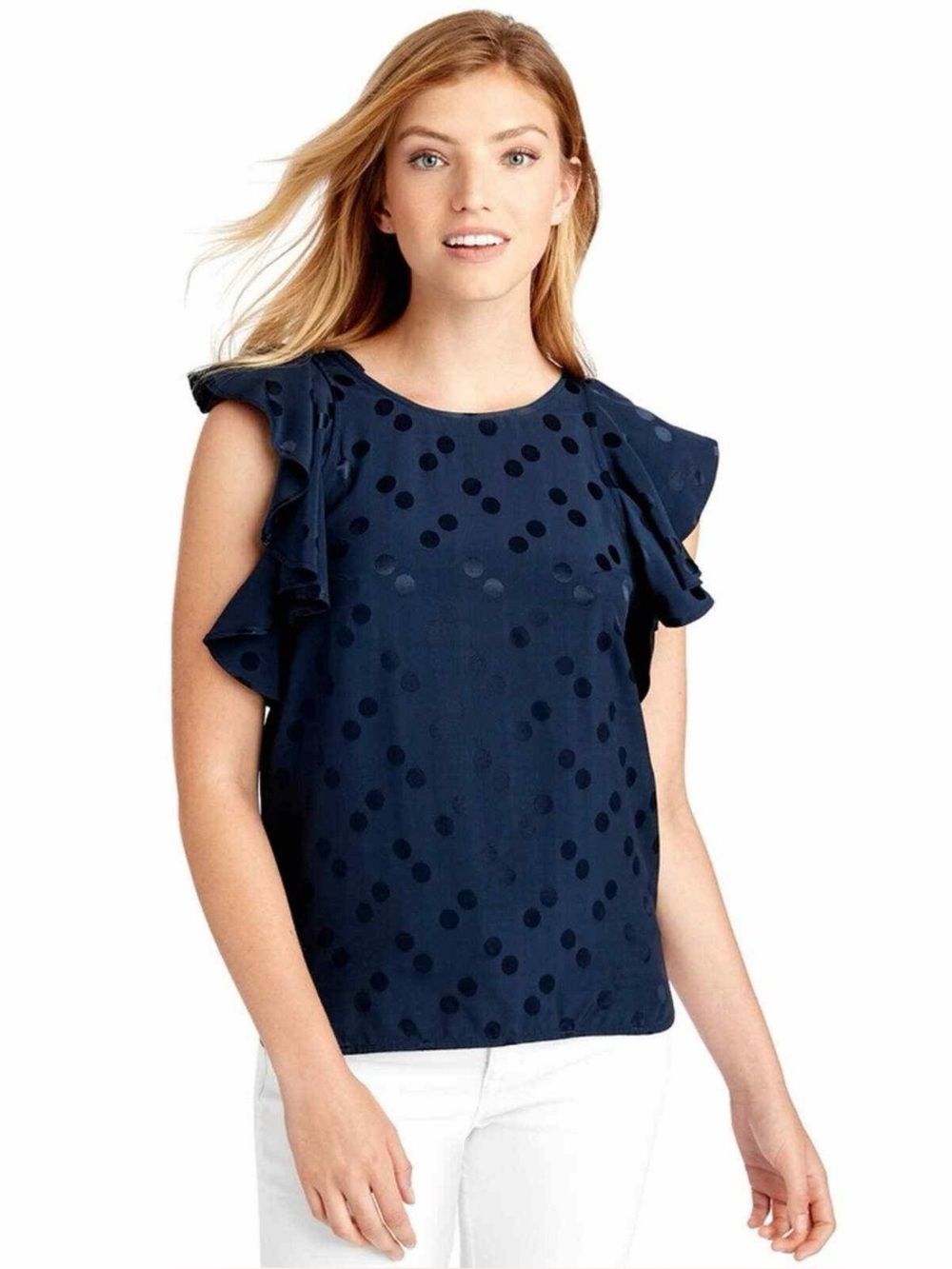 Vineyard Vines Navy Polka Dot Flutter Sleeve Top